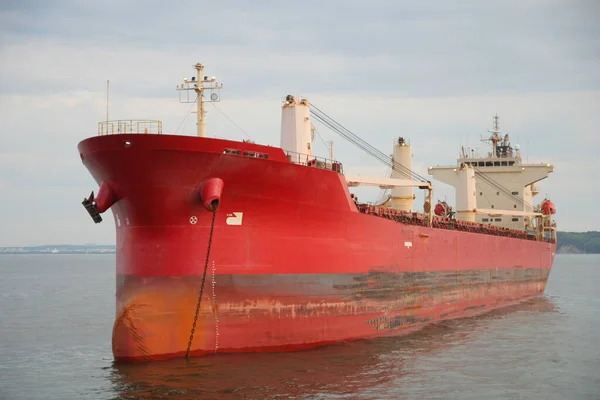 Large red bulk carrier (bulk cargo ship) sailing in the Baltic sea.