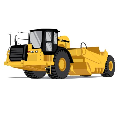 Sarı buldozer, kazıyıcı beyaz arka planda izole edilmiş. Tasarımınız için vektör illüstrasyonu