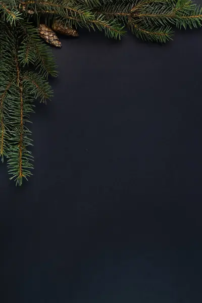 Albero Natale Decorazioni Sfondo Nero Vista Dall Alto — Foto Stock