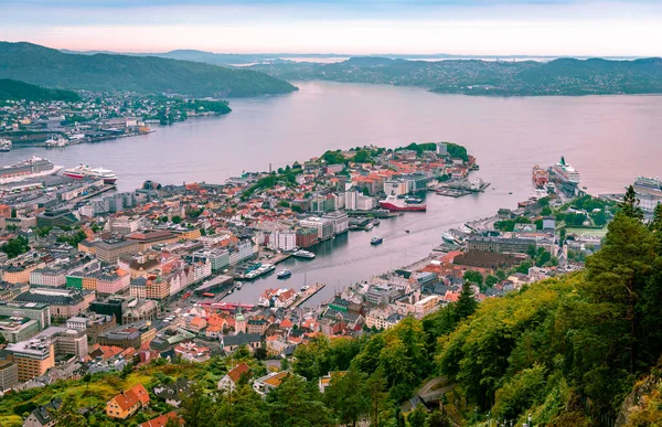 Panorama Bergen Noruega Visto Desde Punto Vista Floyen — Foto de Stock