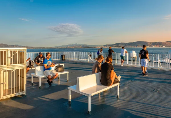 Saronic Gulf Greece June 2023 People Deck Ferry Enjoy Sunrise — Stock Photo, Image