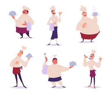 Farklı pozlardaki neşeli çizgi film karakterleri. Vektör illüstrasyonu