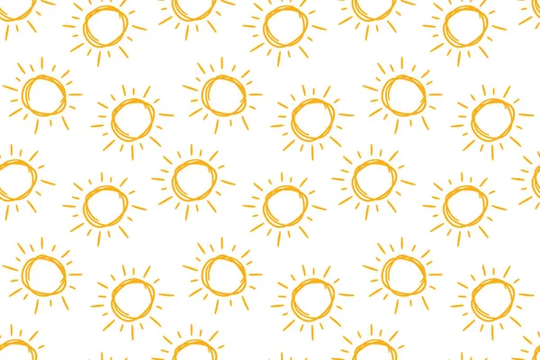 Ručně Kreslené Čmáranice Slunce Bezešvé Vzor Dětská Kresba Žlutého Slunce — Stockový vektor