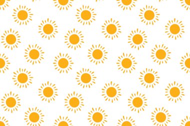 Elle çizilmiş karalama güneşleri pürüzsüz desen. Çocuklar sarı güneş çiziyor. Bebek yazının basit dokusu. Beyaz arkaplanda vektör illüstrasyonu.