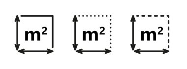 Metre kare simgesi. M2 işareti. Metrekaresi düz alan. Kara ikonu ölçülüyor. Boyut piktogramını yerleştirin. Beyaz arkaplanda izole edilmiş vektör çizgisi çizimi.