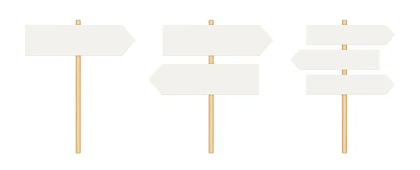 木製の棒で看板 矢印で方向標識ポスト ストリートロードボード 道路や通りを選択する現実的な看板 白を基調としたベクトルイラスト — ストックベクタ