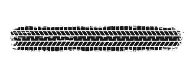 Otomatik lastik izi grunge elementi. Araba ve motosiklet lastiği izi, tekerlek lastik izi. Siyah lastik izi. Vektör illüstrasyonu beyaz arkaplanda izole edildi.