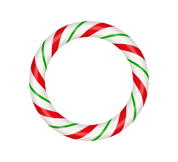 Christmas Candy Cane Circle Frame Red Green Striped Xmas Border — Stock vektor