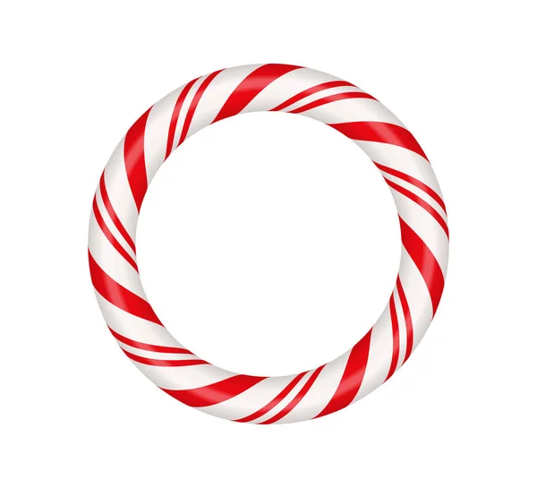 Christmas Candy Cane Circle Frame Red White Striped Xmas Border — Stok Vektör