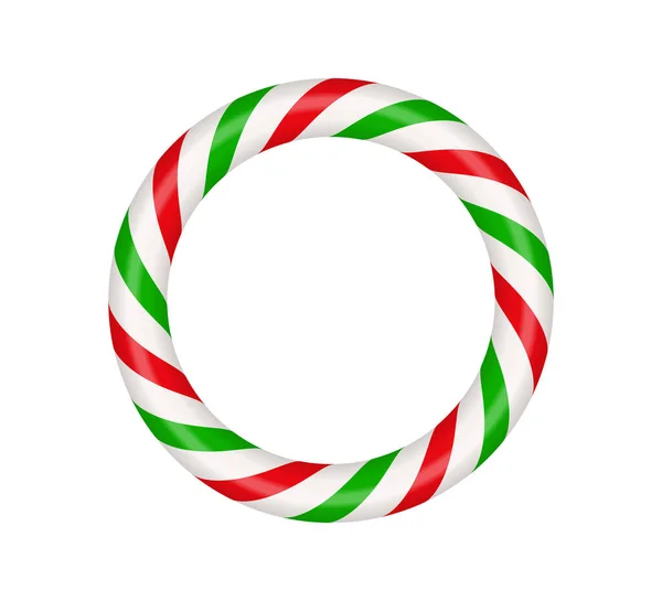 Christmas Candy Cane Circle Frame Red Green Striped Xmas Border — Vector de stock