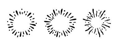 El yapımı havai fişekler. Yıldız patlaması. Güneş patlaması karalama simgesi. El çizimi patlama çerçevesi. Radyal çizgiler oluşturulmuş ışıltılar. Patlama vintage efektleri. Vektör illüstrasyonu beyaz arkaplanda izole edildi.