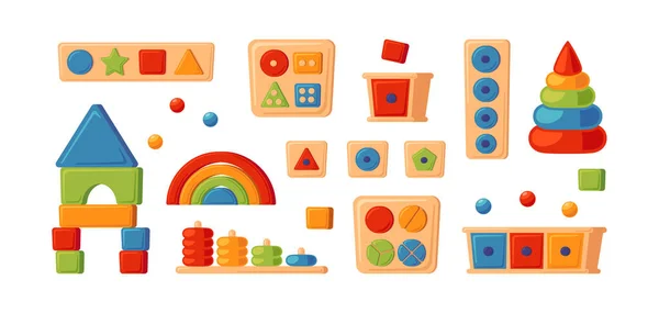 Montessori Educación Juguetes Lógicos Juguetes Madera Para Niños Preescolares Sistema — Vector de stock