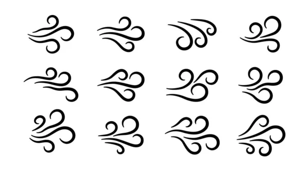 Набор Значков Потока Ветра Ручной Тяги Символ Свободного Дыхания Знак — стоковый вектор