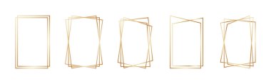 Golden geometric frames in art deco style. Luxury gold borders for for wedding invitation. Thin line polygonal set for invitation decoration. Vector illustration isolated on white background.