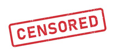 Grunge kırmızı kelime sansürlü lastik damga. Sansür kontrol güvenlik levhası. Grunge eski moda kare etiketi. Beyaz arkaplanda vektör illüstrasyonu.