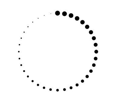 Dotted gradient circle. Halftone effect circular dotted frame. Progress round loader. Half tone circle. Vector illustration isolated on the white background.