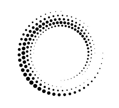 Dotted gradient circle. Halftone effect circular dotted frame. Progress round loader. Half tone circle. Vector illustration isolated on the white background.