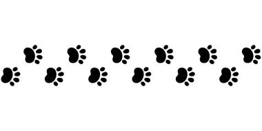 Dog paw print seamless line. Cute cat pawprint. Pet foot trail. Black dog step silhouette. Simple doodle drawing. Vector illustration isolated on white background.