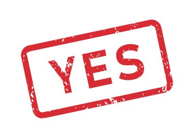 Grunge red Yes word rubber stamp. Yes sign sticker set. Grunge vintage square label. Vector illustration isolated on white background.