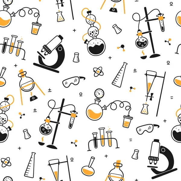 Science Biology Chemical Experiment Lab Seamless Pattern Chemical Laboratory Equipment — 图库矢量图片