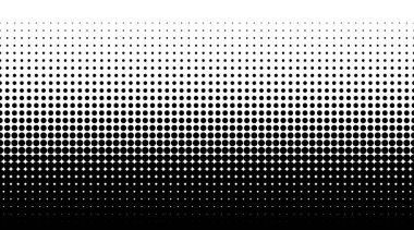 Dotted gradient halftone background. Horizontal seamless dotted pattern in pop art style. Abstract modern stylish texture. Fade gradient black and white half tone background. Vector illustration.