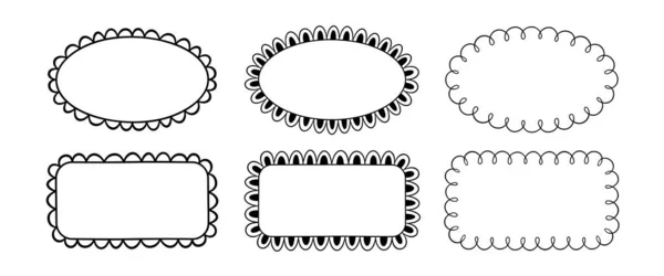 Doodle Circle Square Scalloped Frames Hand Drawn Scalloped Edge Rectangle — 스톡 벡터