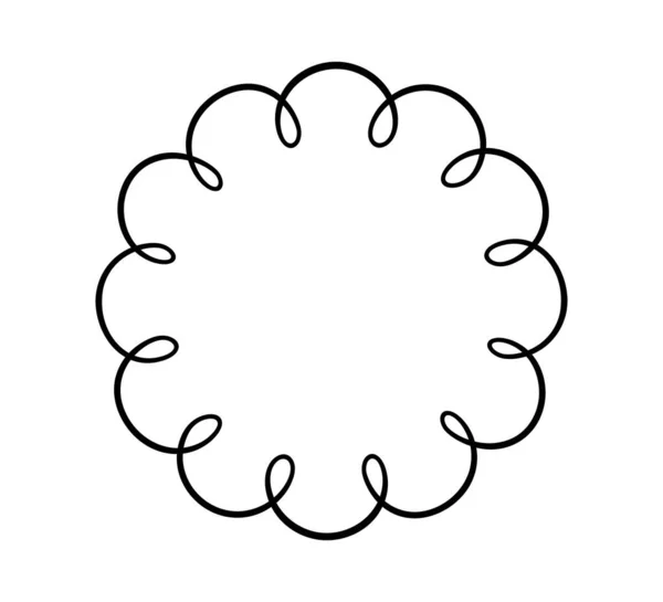 ドードルサークルホタテフレーム 手描きのホタテの縁楕円形 シンプルな丸ラベルフォーム 花のシルエットレースフレーム 白を基調としたベクトルイラスト — ストックベクタ