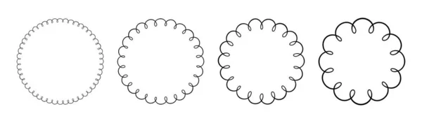 Doodle Cirkel Ovale Geschulpte Frames Handgetekende Scalloped Edge Ellipse Vormen — Stockvector