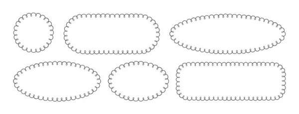 ドードルサークルと楕円形のホタテのフレーム 手描きのホタテの縁の長方形と楕円形 シンプルなラベルフォーム 花のシルエットレースフレーム 白を基調としたベクトルイラスト — ストックベクタ