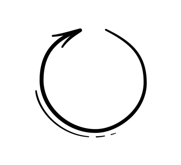 Flecha Redonda Mão Desenhado Ícone Seta Círculo Recycle Sketch Sign — Vetor de Stock