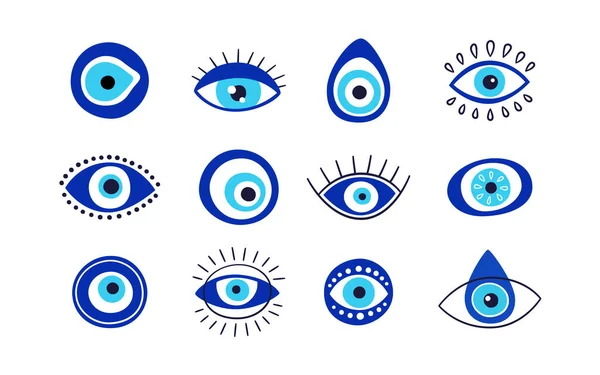 Evil Eye Talisman Icons Turkish Greek Eye Symbols Greece Ethnic — Stock Vector