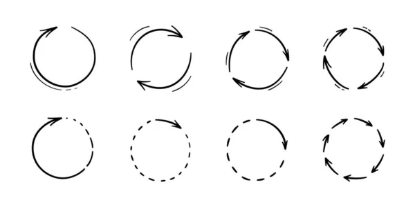 Frecce Scarabocchiate Rotonde Disegnato Mano Cerchio Icone Freccia Impostato Ricicli — Vettoriale Stock