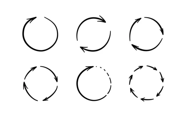 Frecce Scarabocchiate Rotonde Disegnato Mano Cerchio Icone Freccia Impostato Ricicli — Vettoriale Stock
