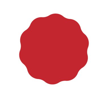 Dalgalı kenar çember etiketi. Yıldız patlaması etiketi fiyatına. Boş satış etiketi. Boş promosyon rozeti. Basit kırmızı balmumu mühür. Vektör illüstrasyonu beyaz arkaplanda izole edildi.