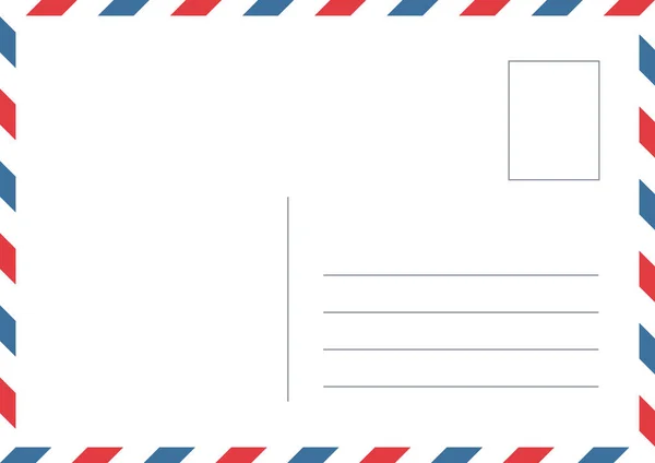 Vintage Airmail Postcard Back Template Diagonal Blue Red Stripe Travel — Archivo Imágenes Vectoriales