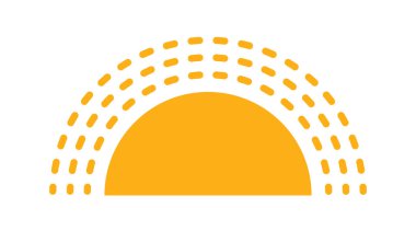 Düz sarı güneş ikonu. Günbatımı basit grafik sembolü. Yaz sıcağı ikonu. Yarım yuvarlak güneş elementi. Vektör illüstrasyonu beyaz arkaplanda izole edildi.