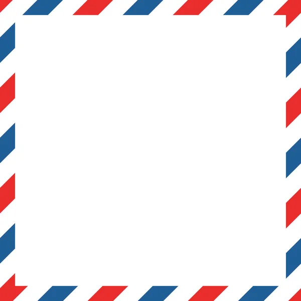 Airmail Square Envelope Frame Blue Red Stripes White Background International — Stock Vector