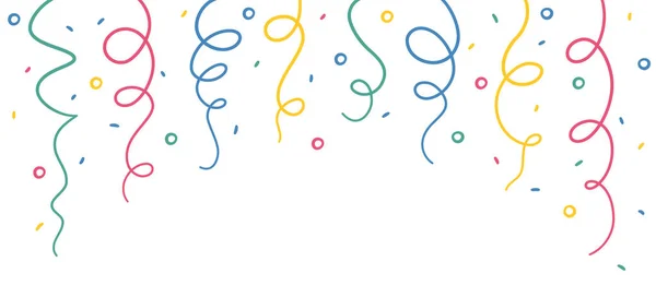 Doodle Pendurado Confete Streamers Banner Banner Celebração Desenhado Mão Com — Vetor de Stock