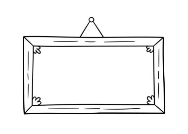 Vintage hand drawn picture frame. Doodle photo frame. Blank black sketch rectangle. Scribble picture border. Vector doodle illustration isolated on white background.