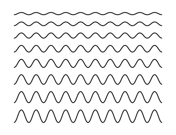 Wave Line Set Wavy Thin Stripes Collection Black Horizontal Water — Stock Vector