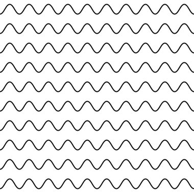 Dalga çizgisi kusursuz desen. Dalgalı ince çizgili desen. Siyah yatay su eğrisi dokusu. Basit tek renkli siyah beyaz arkaplan. Düzenlenebilir felç. Vektör illüstrasyonu.