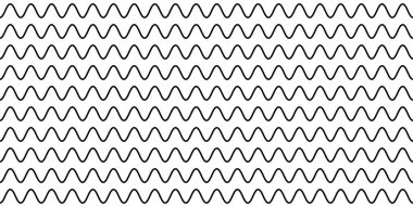 Dalga çizgisi kusursuz desen. Dalgalı ince çizgili desen. Siyah yatay su eğrisi dokusu. Basit tek renkli siyah beyaz arkaplan. Düzenlenebilir felç. Vektör illüstrasyonu.