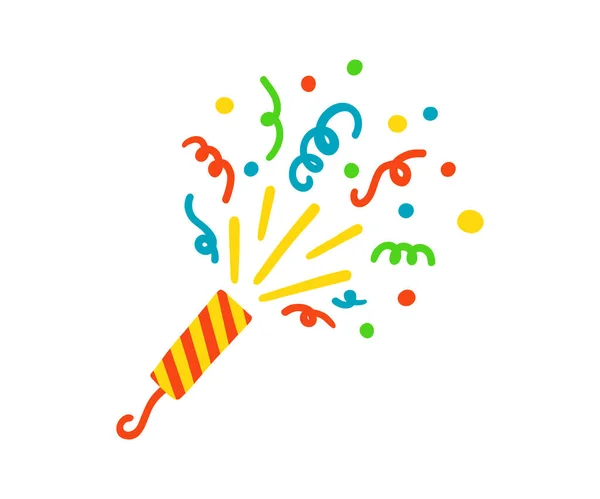 Exploding Party Popper Cracker Colorful Confetti Festive Firecracker Icon Popping — Stock Vector