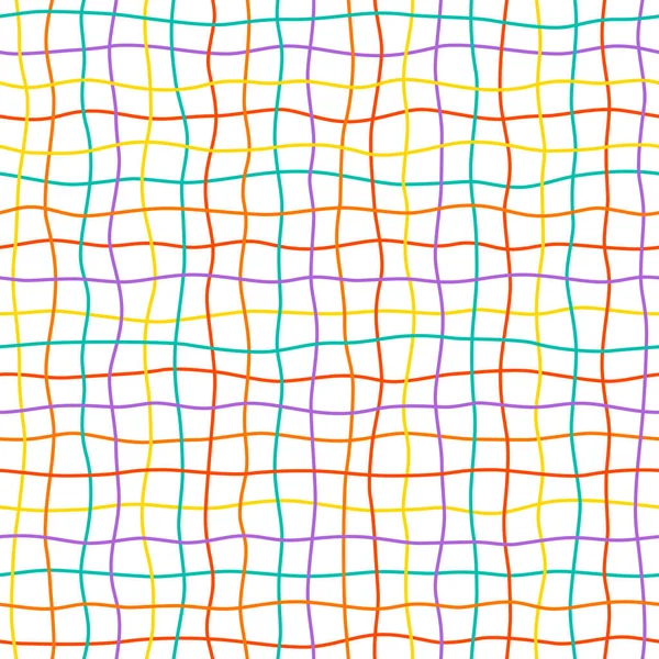 Hand Drawn Color Square Grid Seamless Pattern Handdrawn Irregular Check — Stock Vector