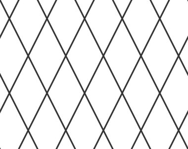 Çapraz çapraz şebeke bağlantısız desen. Geometrik elmas dokusu. Beyaz arka planda siyah çapraz çizgi örgüsü. Minimum örtülü kumaş. Metalik tel örgüler. Vektör illüstrasyonu.