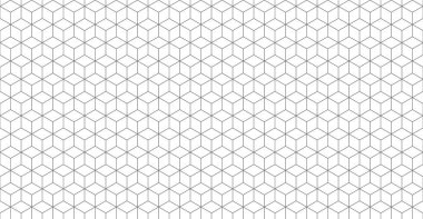 İzometrik küp ızgarası dikişsiz desen. Düzenlenebilir darbelerle izometrik ızgara. Kübik altıgen dokusu. Rhombus 'un ağ geçmişi. Geometrik kare desen. Beyaz arkaplanda vektör illüstrasyonu.