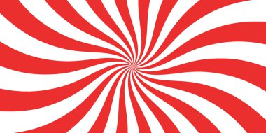 Noel şekeri kıvrımlı arka plan. Kırmızı çizgili Noel şekeri radyal deseni. Xmas girdap lolipop girdap dokusu. Nane şekeri geleneksel karamel baskısı. Vektör illüstrasyonu.