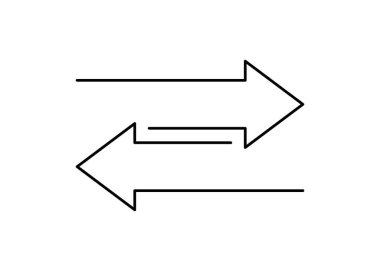 Ok simgesini aktar. Çift ters sembol. Veri aktarımı doğrusal simgesi. Geri dönüşüm işareti. Ok sola ve sağa doğru. Simgeyi değiştir. Beyaz arkaplanda vektör çizimi izole edildi. Düzenlenebilir vuruş.