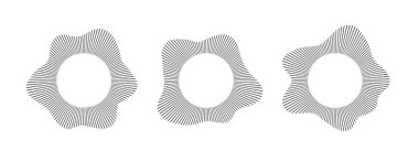 Radyal dalga ses hatları. Dairesel çerçeve. Ses çemberi halkası. Dalgalı yuvarlak çerçeve. Radyal ışınlar sembolü. Dalgalı geometrik tasarım elementi. Eşitleyiciler, radyal spektrum. Beyaz arkaplanda vektör illüstrasyonu.