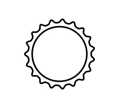 Bira şişesi kapağı ikonu. Alüminyum şişe kapağı şeklinde boş bir etiket. Üst Manzara. Soda ya da bira metal kapağı. Siyah ve beyaz düz çizgi ikonu. Vektör illüstrasyonu beyaz arkaplanda izole edildi.